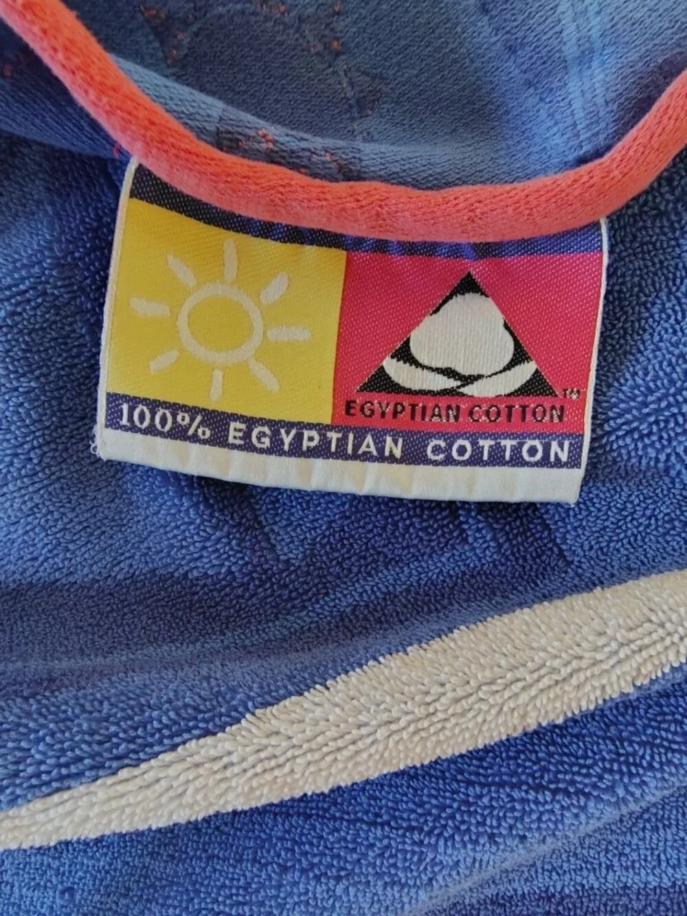 Vintage Egyptian Cotton Beach Bath Towel, Red Blue Palm Tree Sailboat Egypt Sun